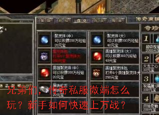 兄弟们,传奇私服微端怎么玩?新手如何快速上万战? 兄弟们,传奇私服微端怎么玩?新手如何快速上万战?